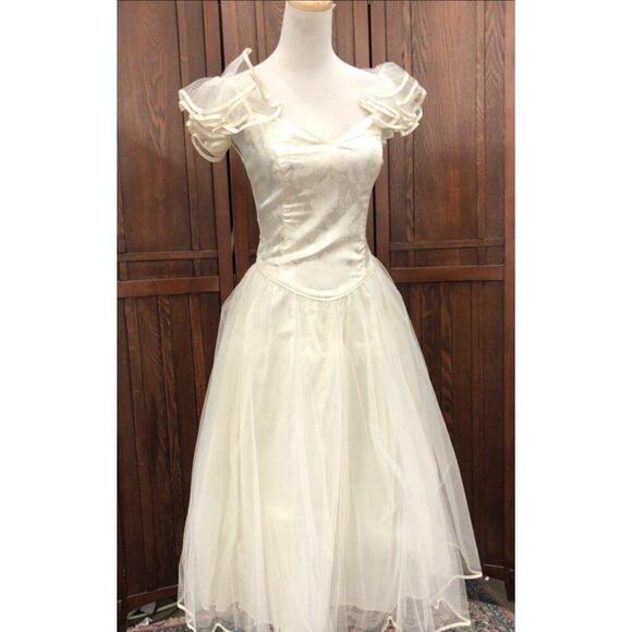 Vintage 1980s 1990s Tea Length Wedding Prom Dress - Picture 3 of 16